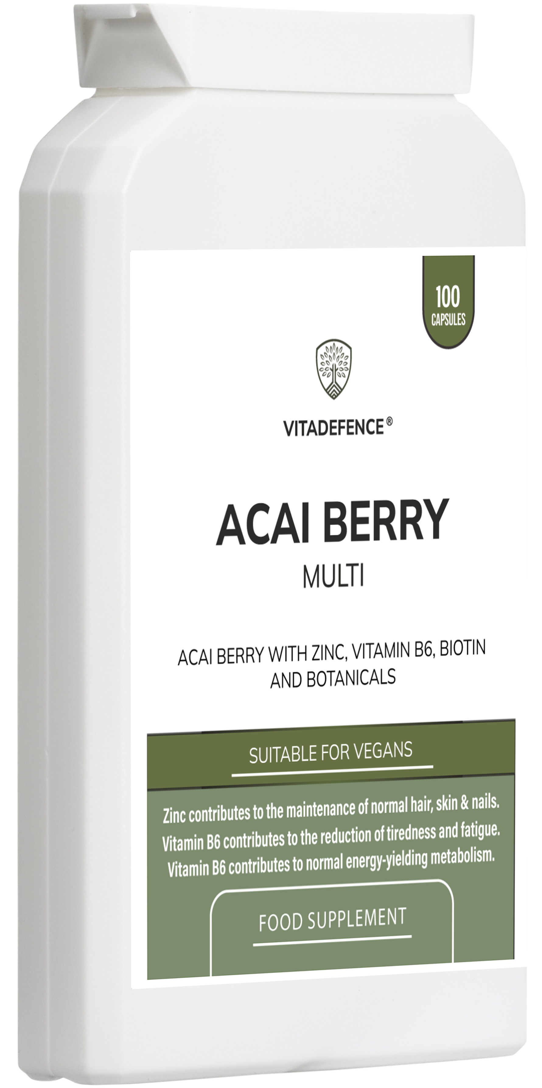 Acai Berry Capsules | With Vitamin B6, Zinc & Biotin – 100 Vegan Capsules
