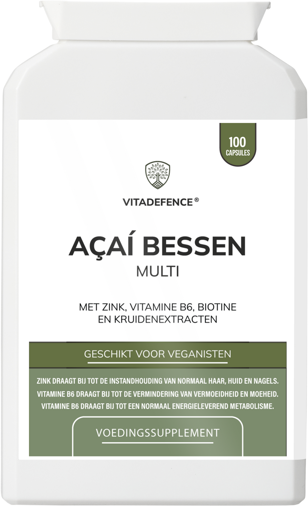 Acai Berry Capsules | With Vitamin B6, Zinc & Biotin – 100 Vegan Capsules