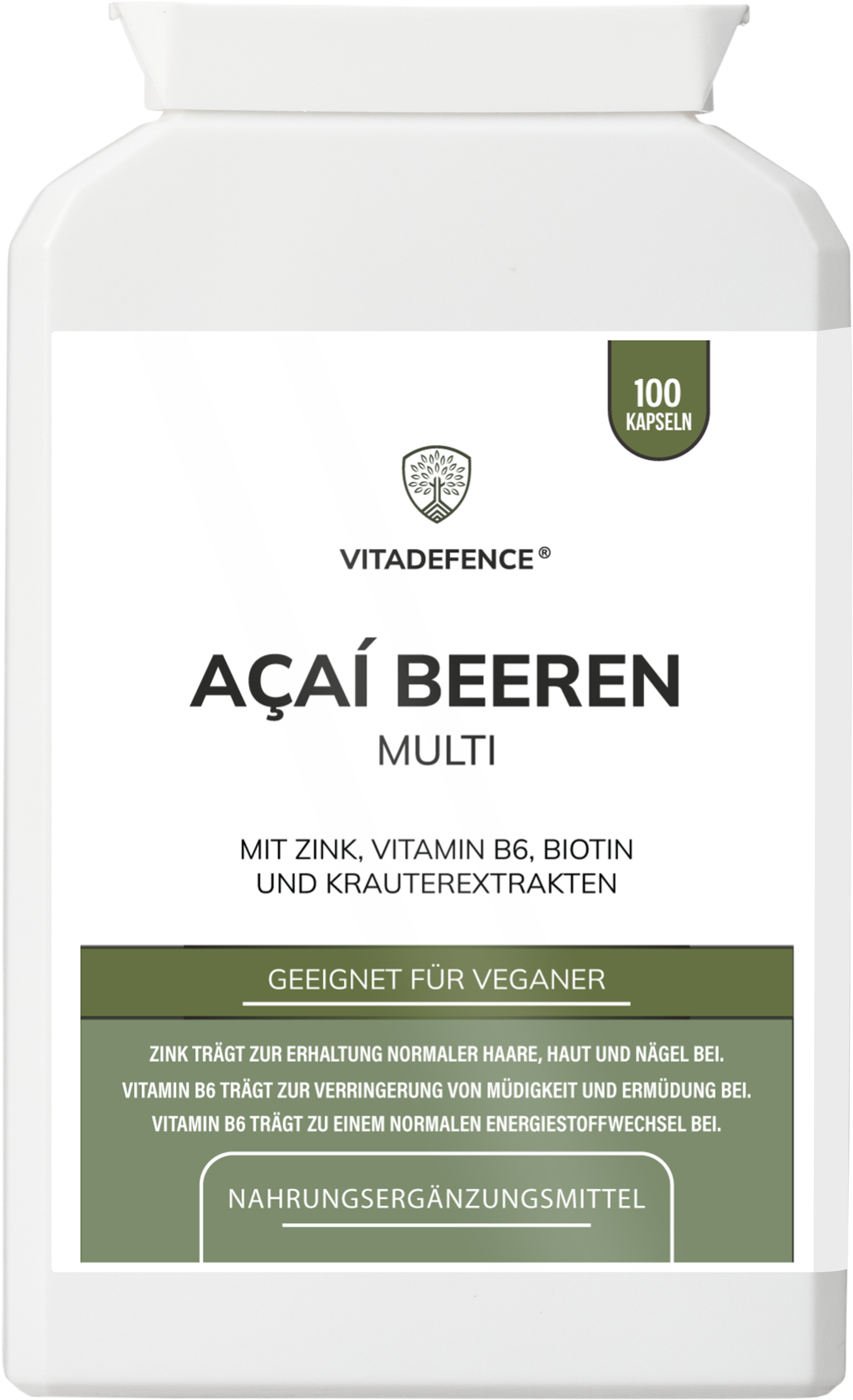 Acai Berry Capsules | With Vitamin B6, Zinc & Biotin – 100 Vegan Capsules