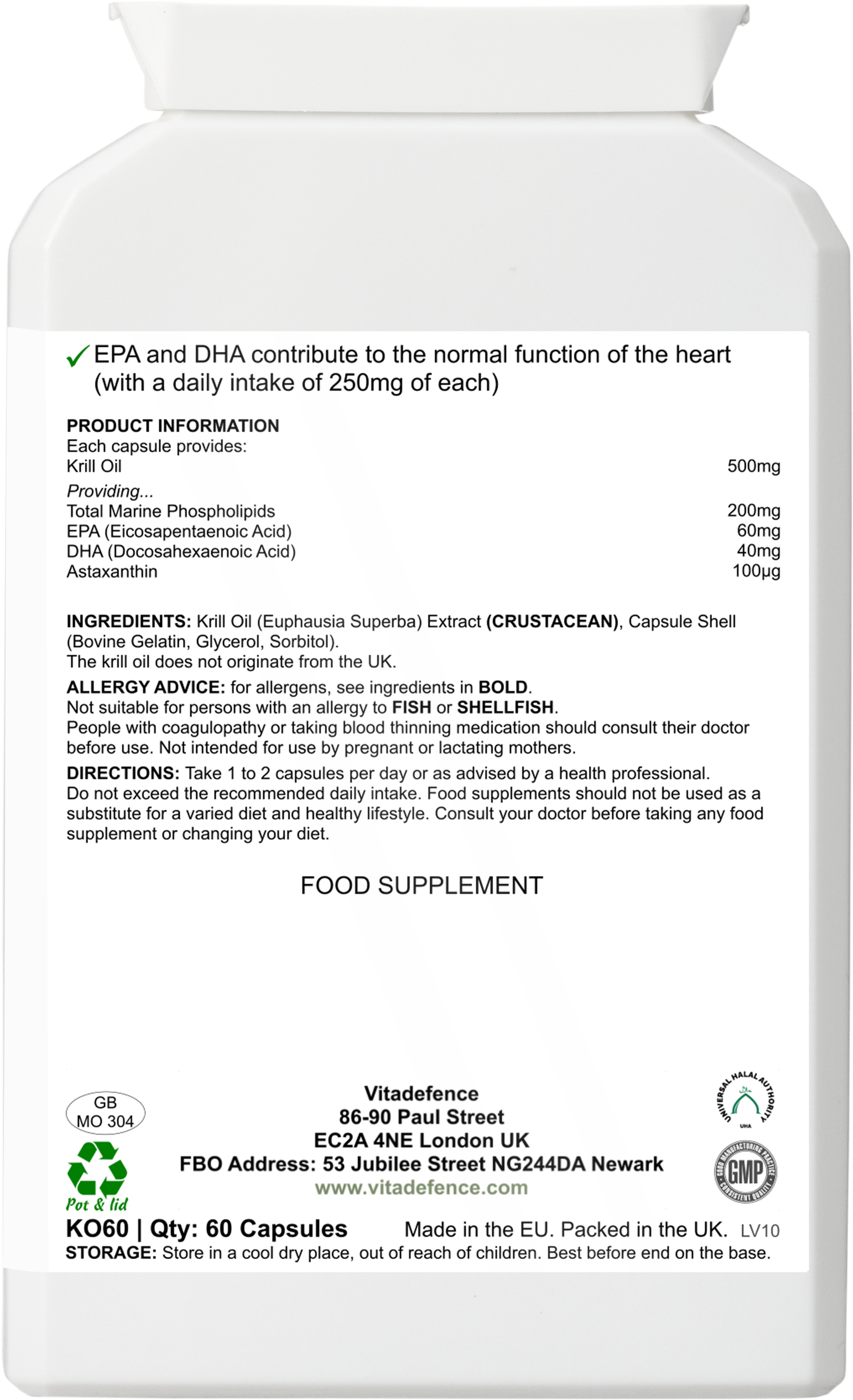 Krill Oil Antarctic | 500 mg with EPA, DHA & Astaxanthin – 60 Softgels