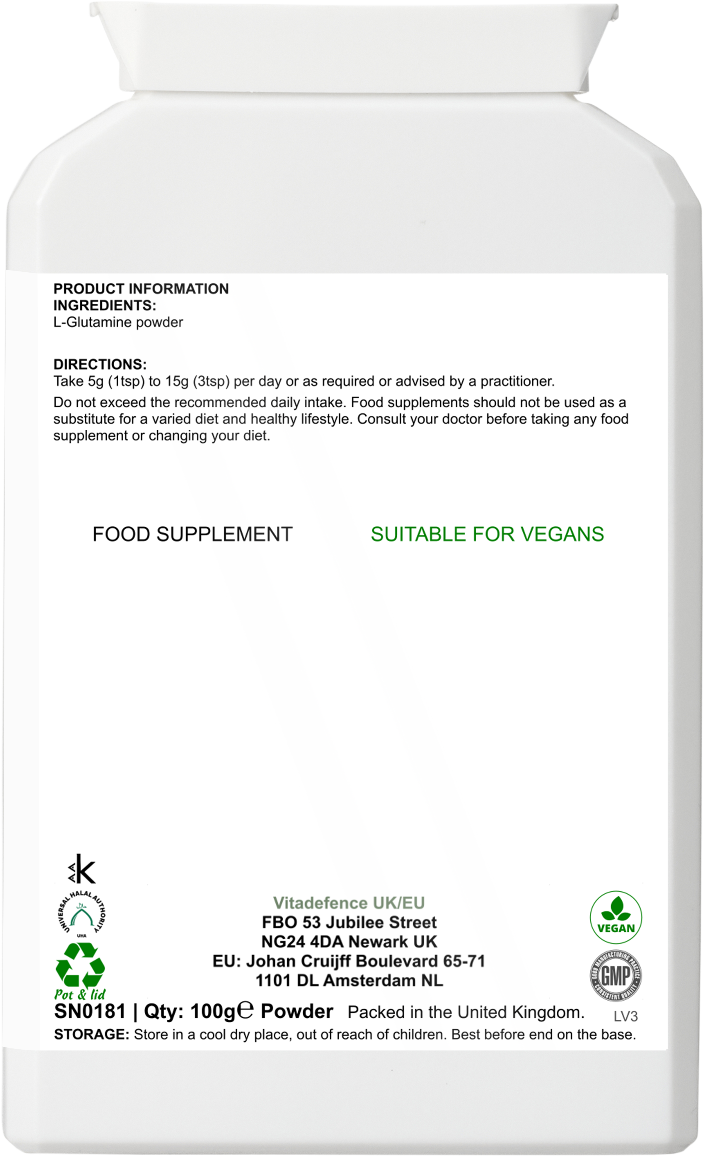 L-Glutamine Powder |  Vegan – 100 g