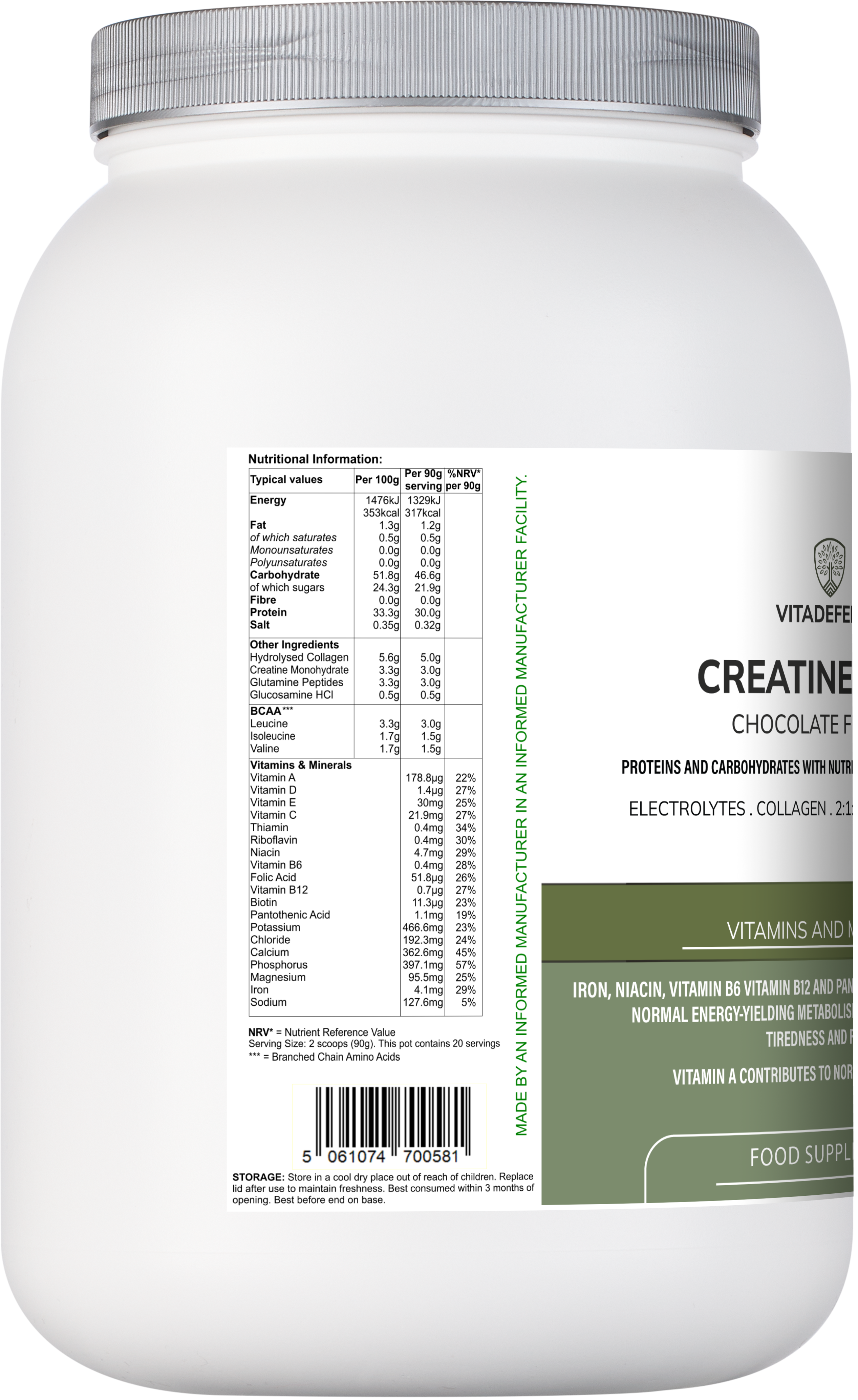 Creatine Multi | Chocolate Flavour Recovery Shake with BCAA, Collagen, Electrolytes, Vitamins & Minerals – 1.8 kg
