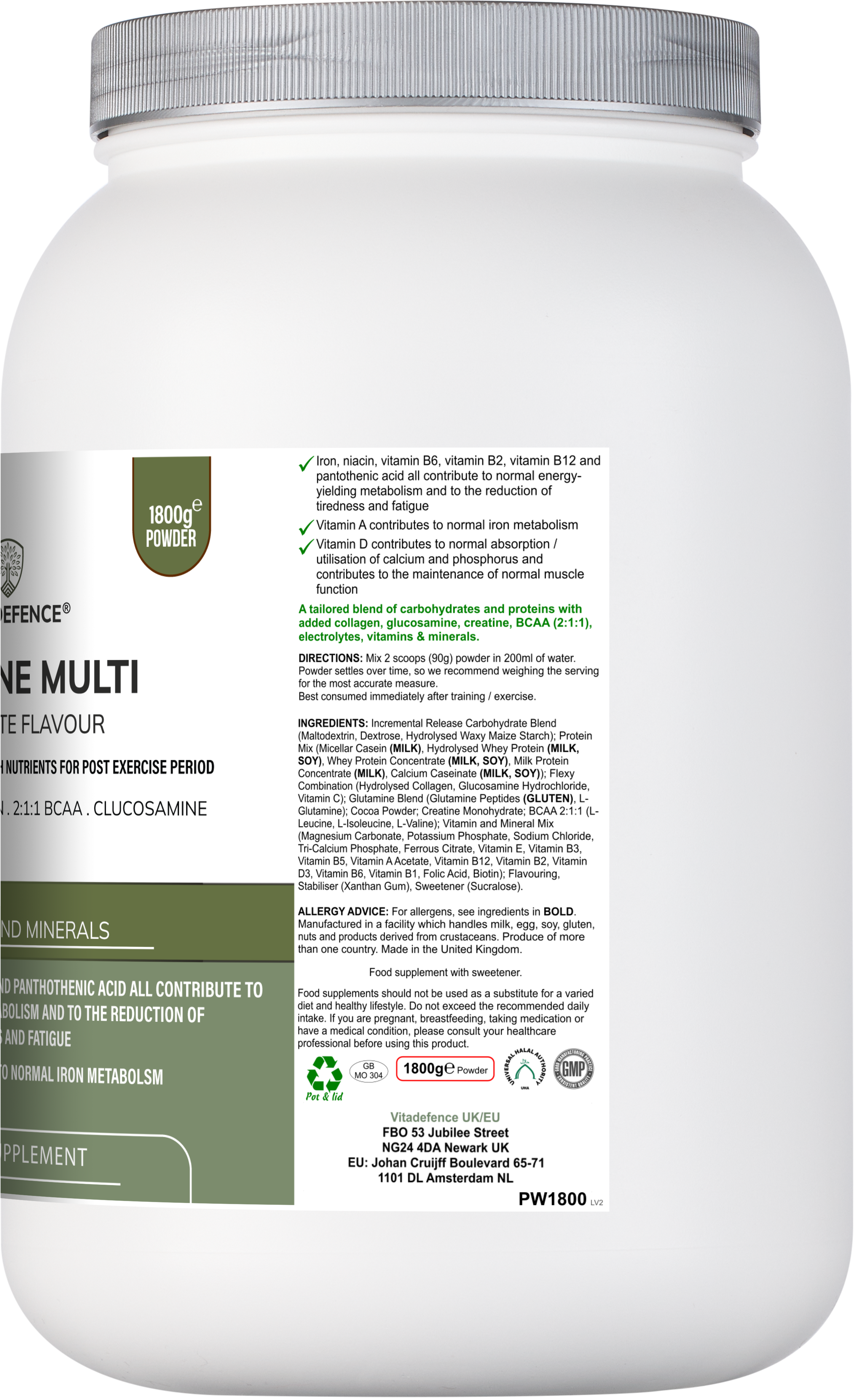 Creatine Multi | Chocolate Flavour Recovery Shake with BCAA, Collagen, Electrolytes, Vitamins & Minerals – 1.8 kg