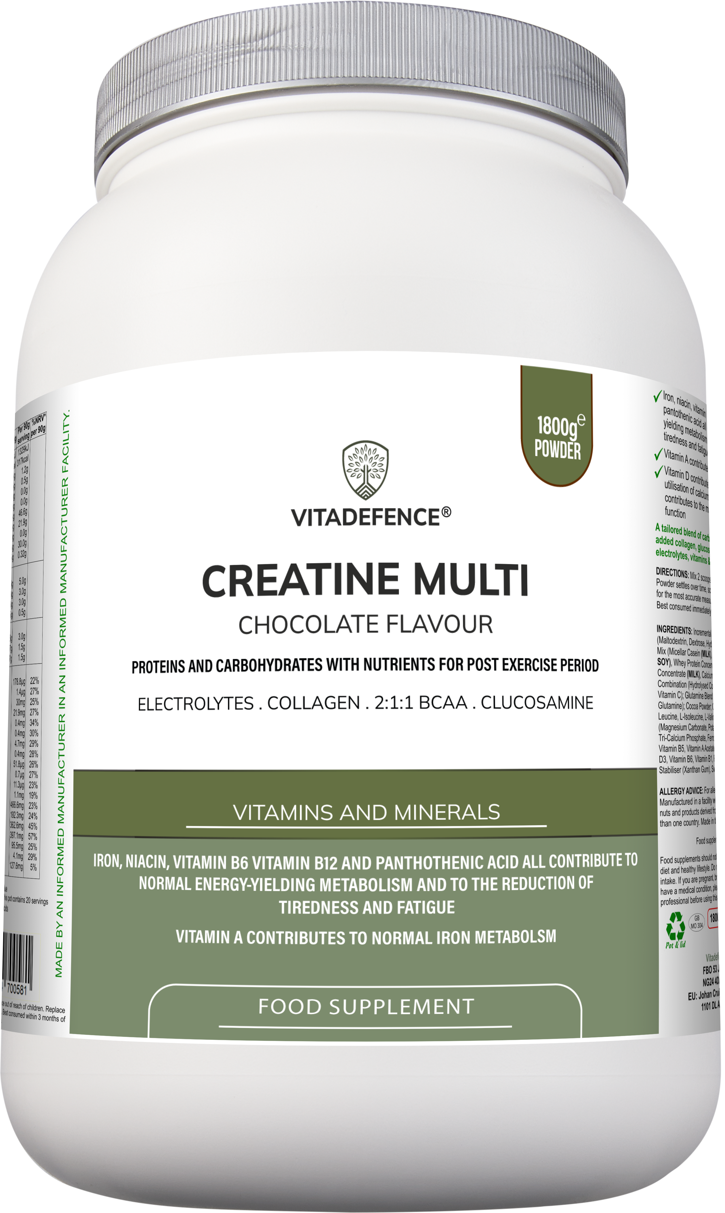 Creatine Multi | Chocolate Flavour Recovery Shake with BCAA, Collagen, Electrolytes, Vitamins & Minerals – 1.8 kg