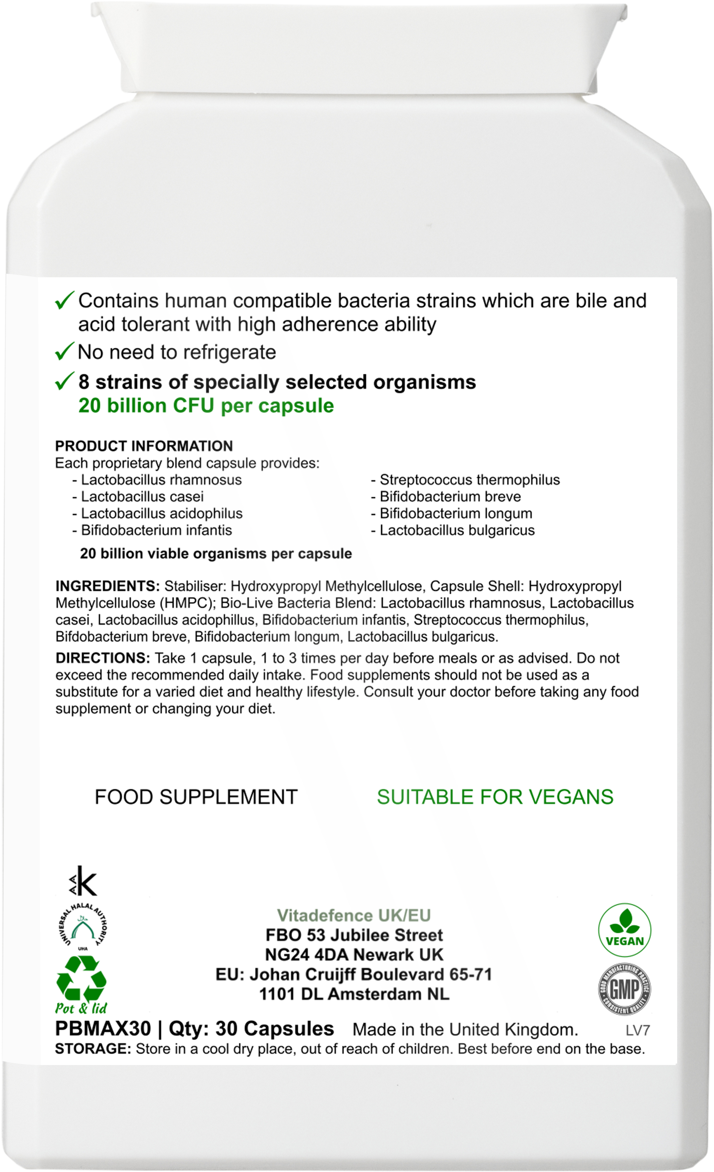 Live Cultures Max | 8-Strain Formula, 20 Billion CFU – 30 Capsules