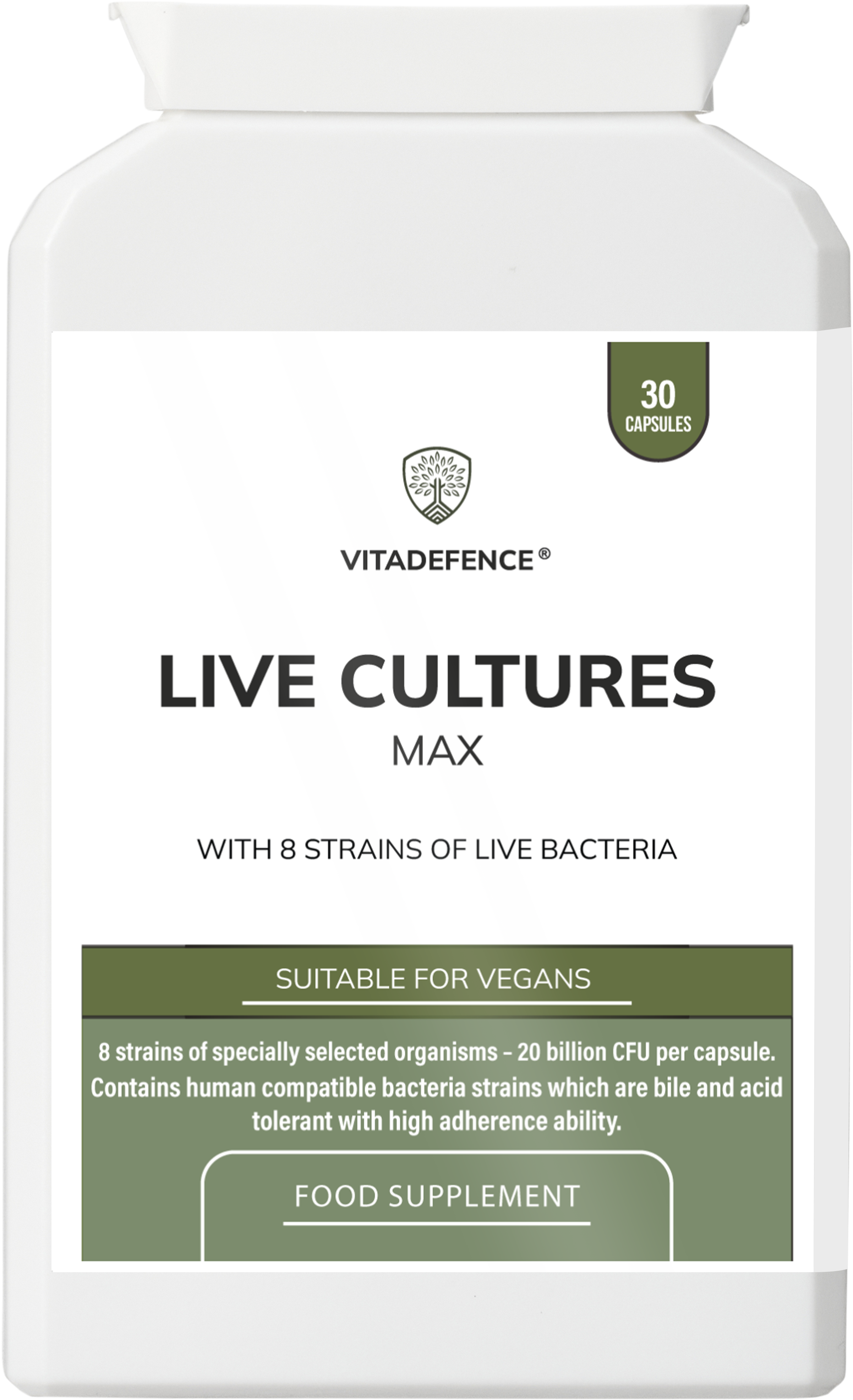 Live Cultures Max | 8-Strain Formula, 20 Billion CFU – 30 Capsules