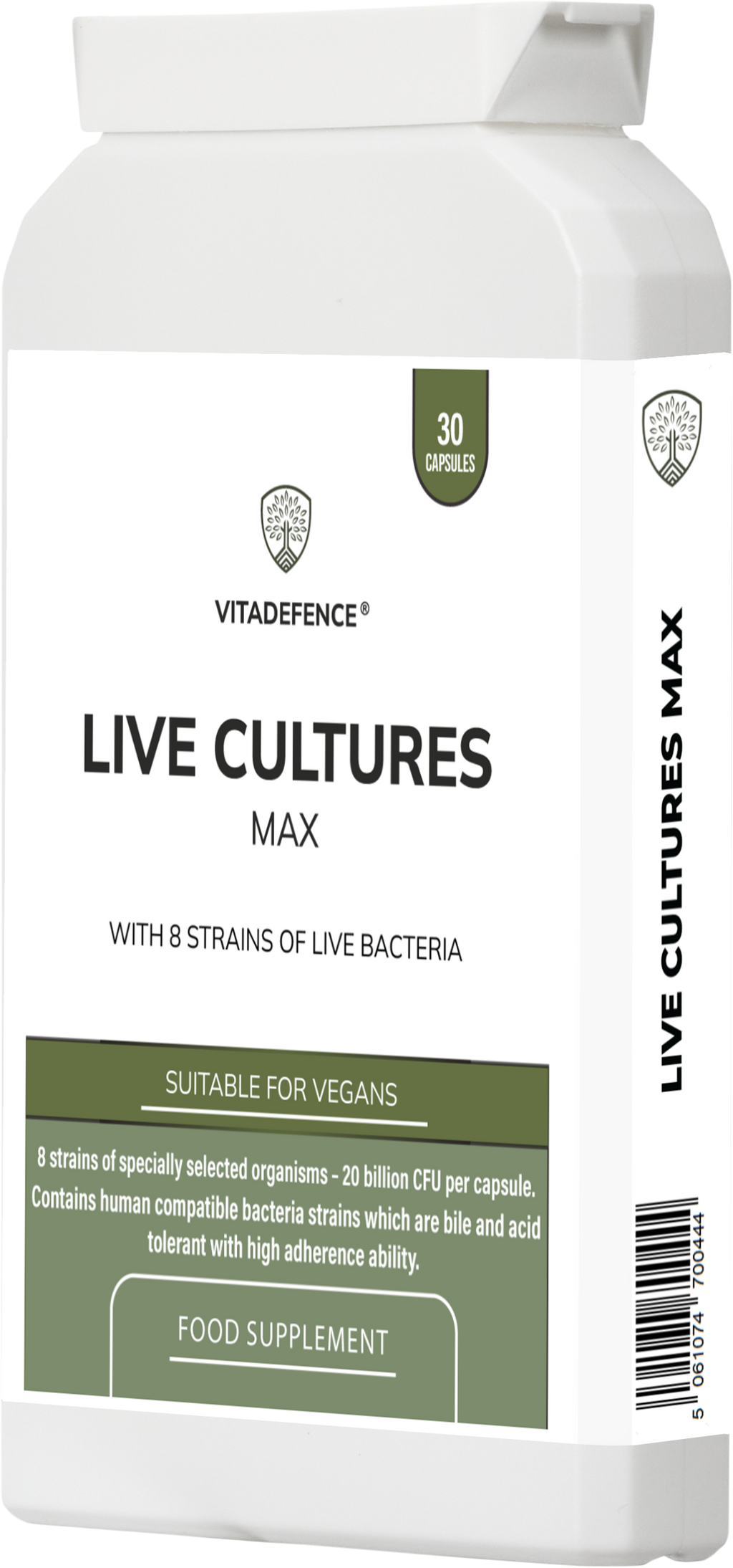 Live Cultures Max | 8-Strain Formula, 20 Billion CFU – 30 Capsules