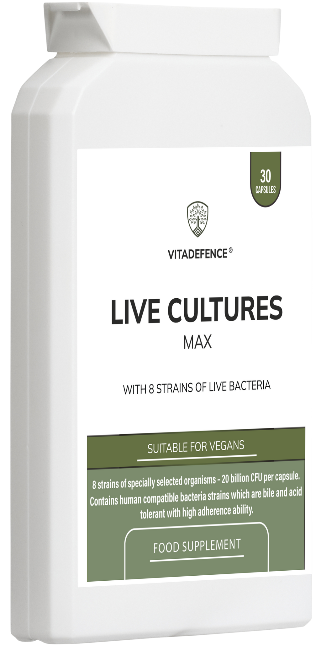 Live Cultures Max | 8-Strain Formula, 20 Billion CFU – 30 Capsules