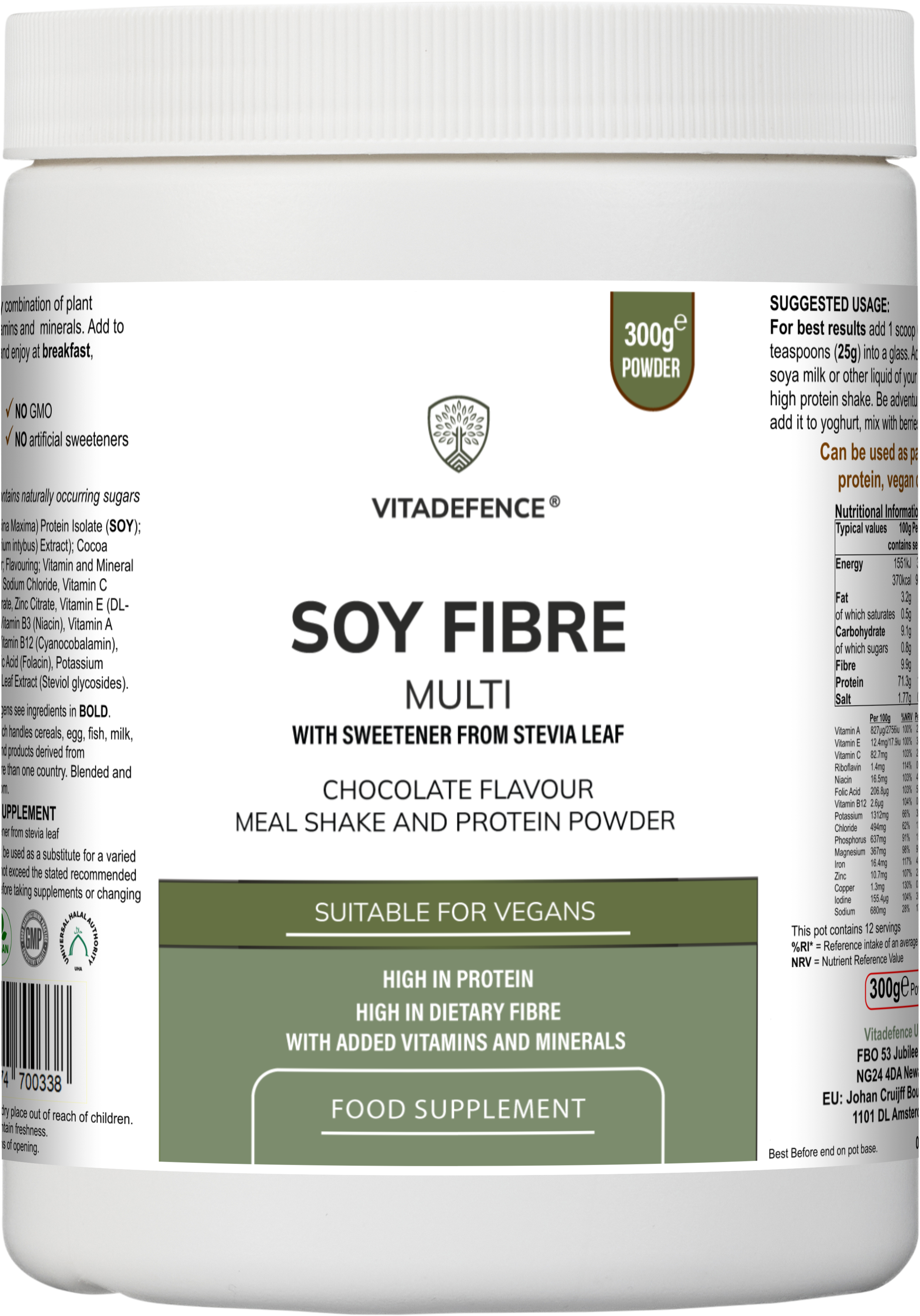 Soy Fibre Multi | Chocolate Flavour Protein Powder with Vitamins & Minerals – 300 g