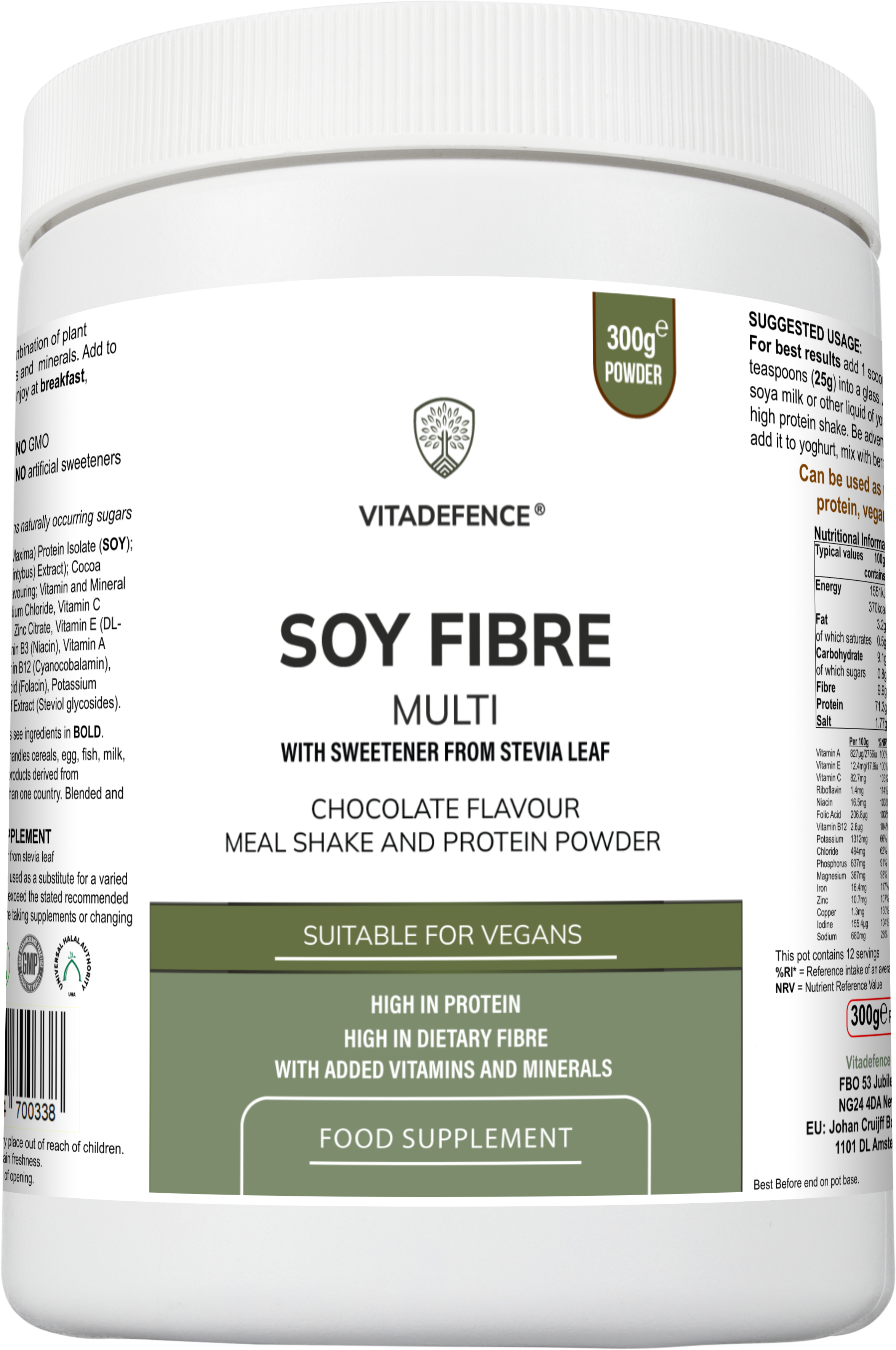 Soy Fibre Multi | Chocolate Flavour Protein Powder with Vitamins & Minerals – 300 g