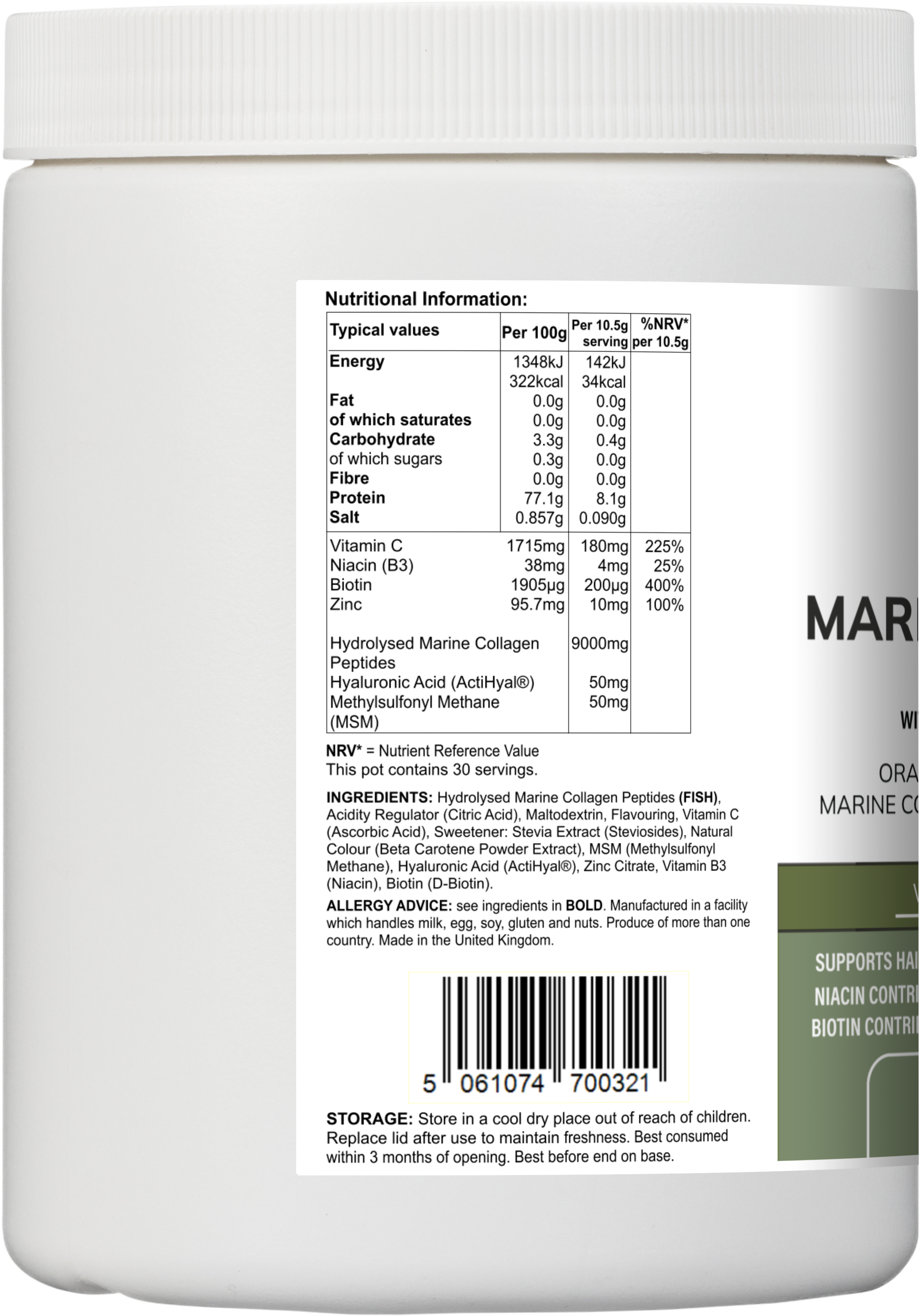 Marine Collagen Multi | Orange & Mango Flavour Powder with Hyaluronic Acid, MSM, Vitamins & Minerals – 315 g