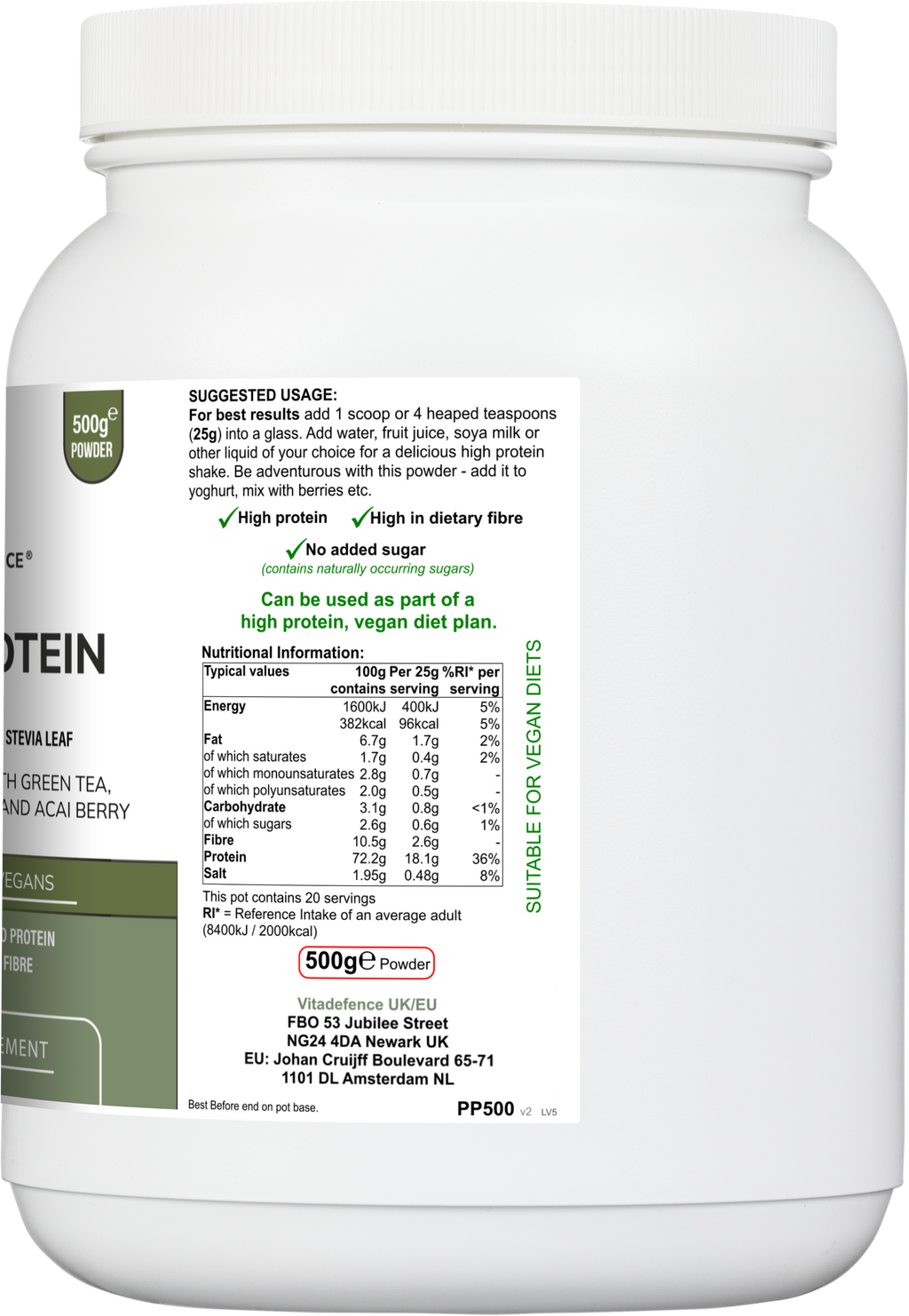 Pea Protein Multi | Plant-Based Protein Powder with Green Tea, Spirulina, Açai & Dandelion – 500 g