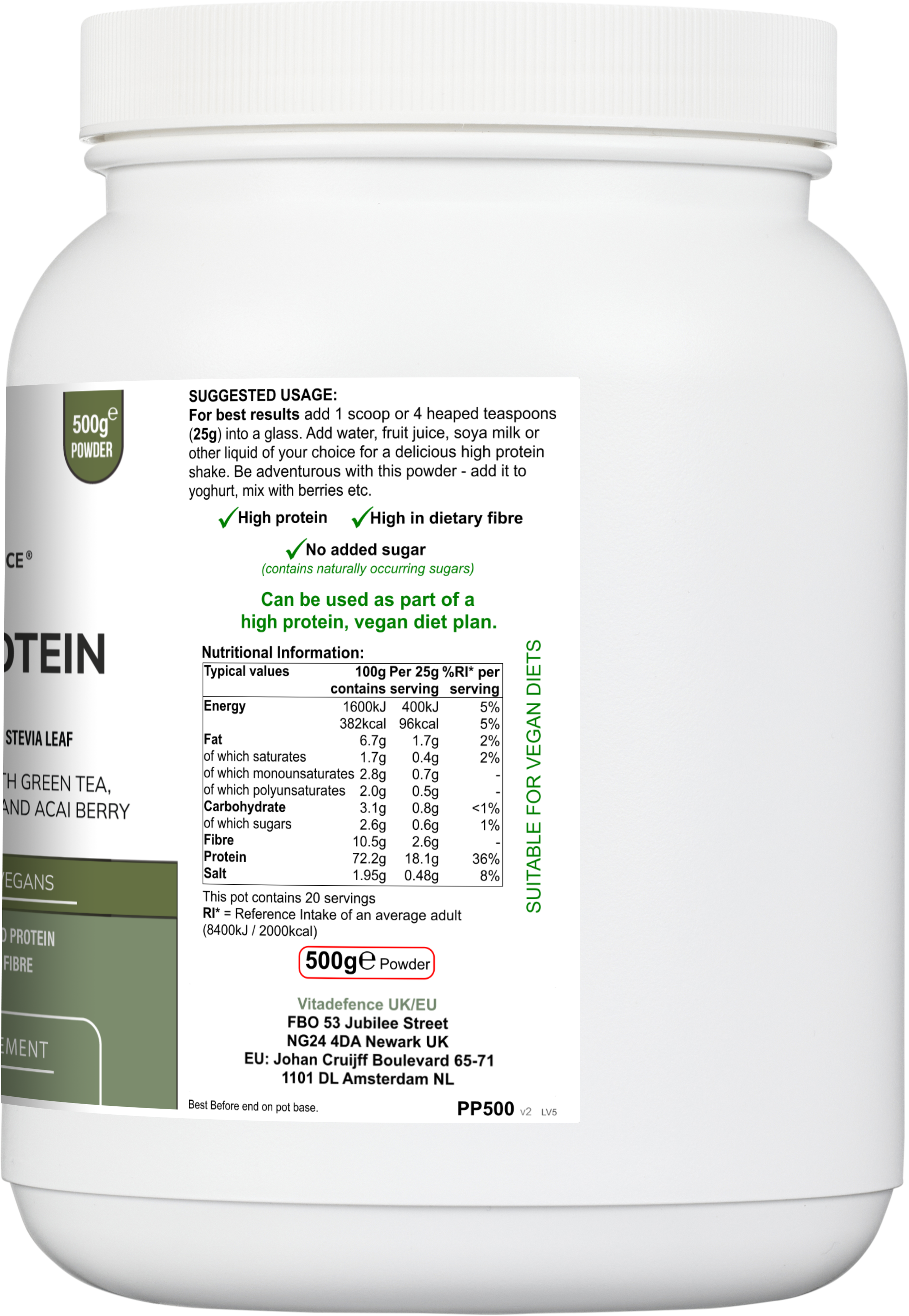 Pea Protein Multi | Plant-Based Protein Powder with Green Tea, Spirulina, Açai & Dandelion – 500 g