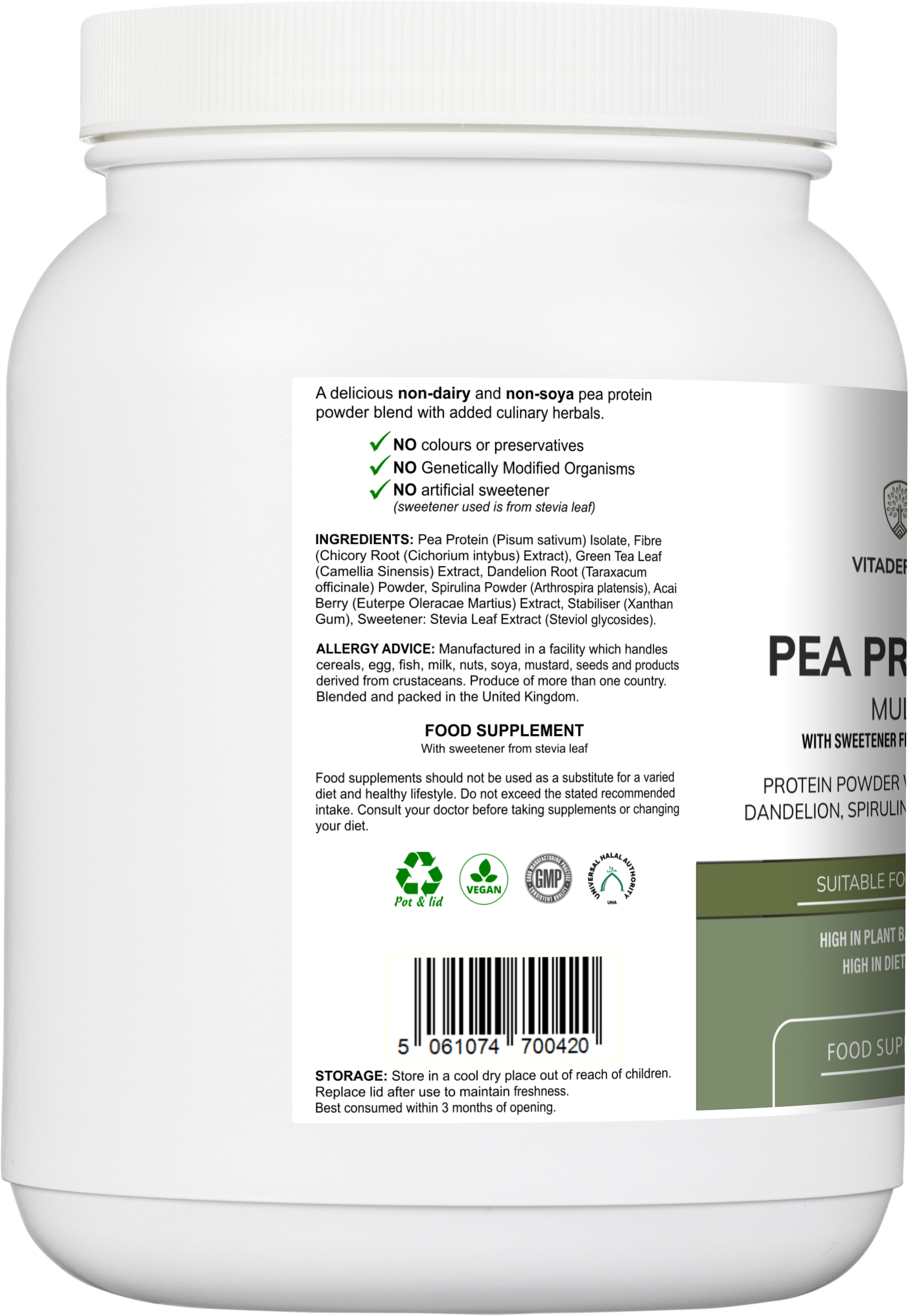 Pea Protein Multi | Plant-Based Protein Powder with Green Tea, Spirulina, Açai & Dandelion – 500 g