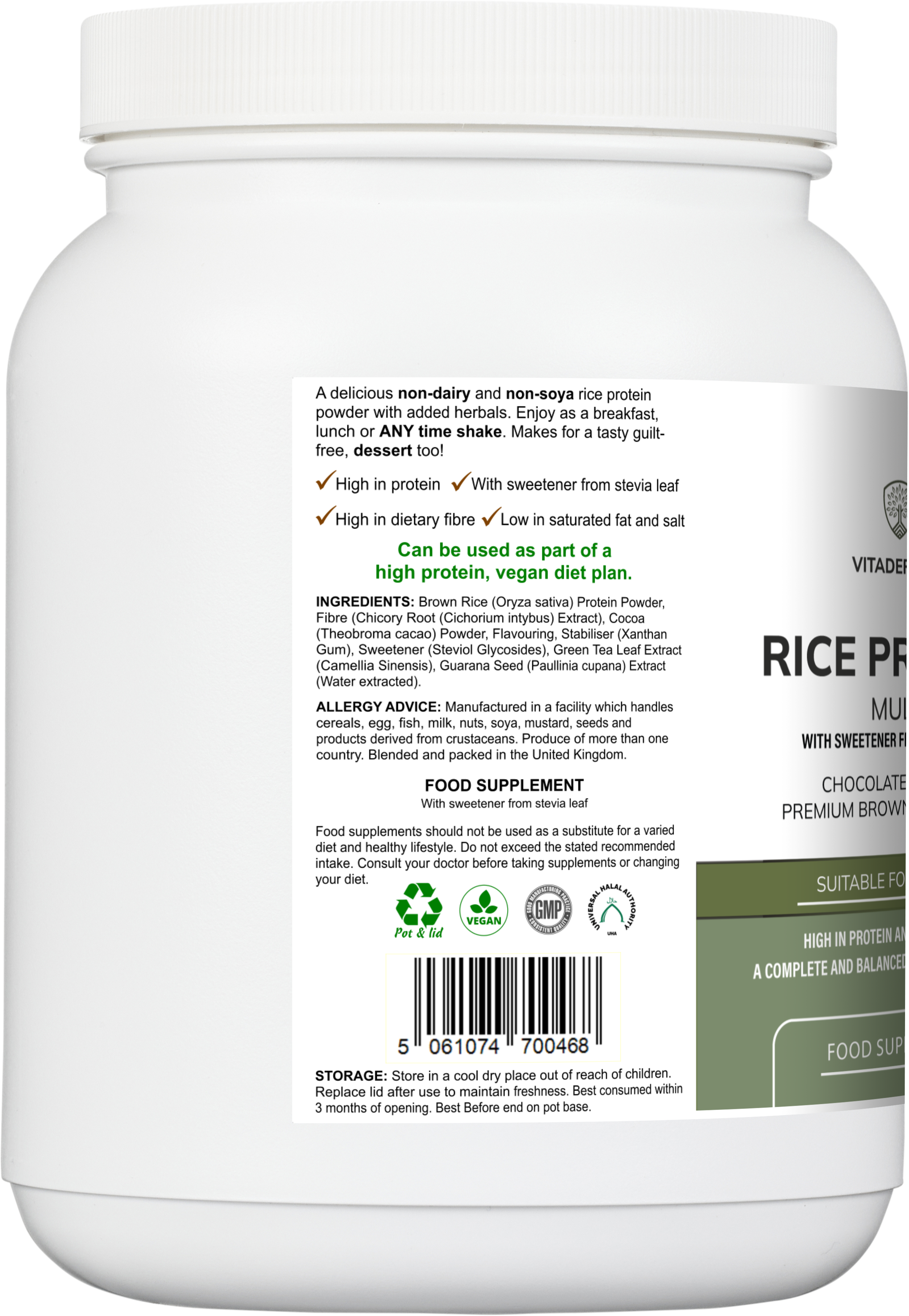 Rice Protein Multi | Chocolate Flavour Powder with Green Tea & Guarana – 500 g