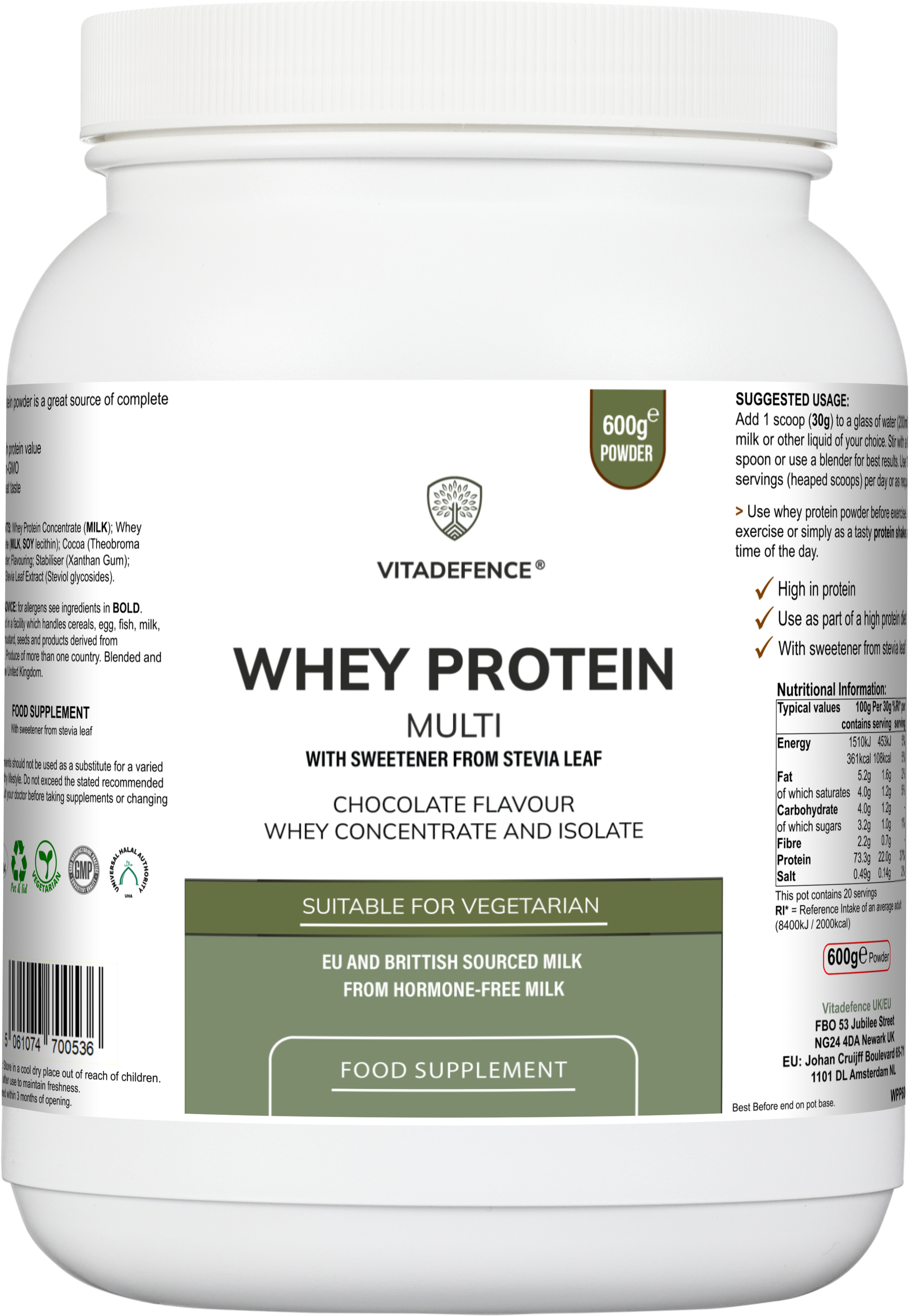 Whey Protein Multi | Chocolate Flavour Protein Powder with Stevia – 600 g