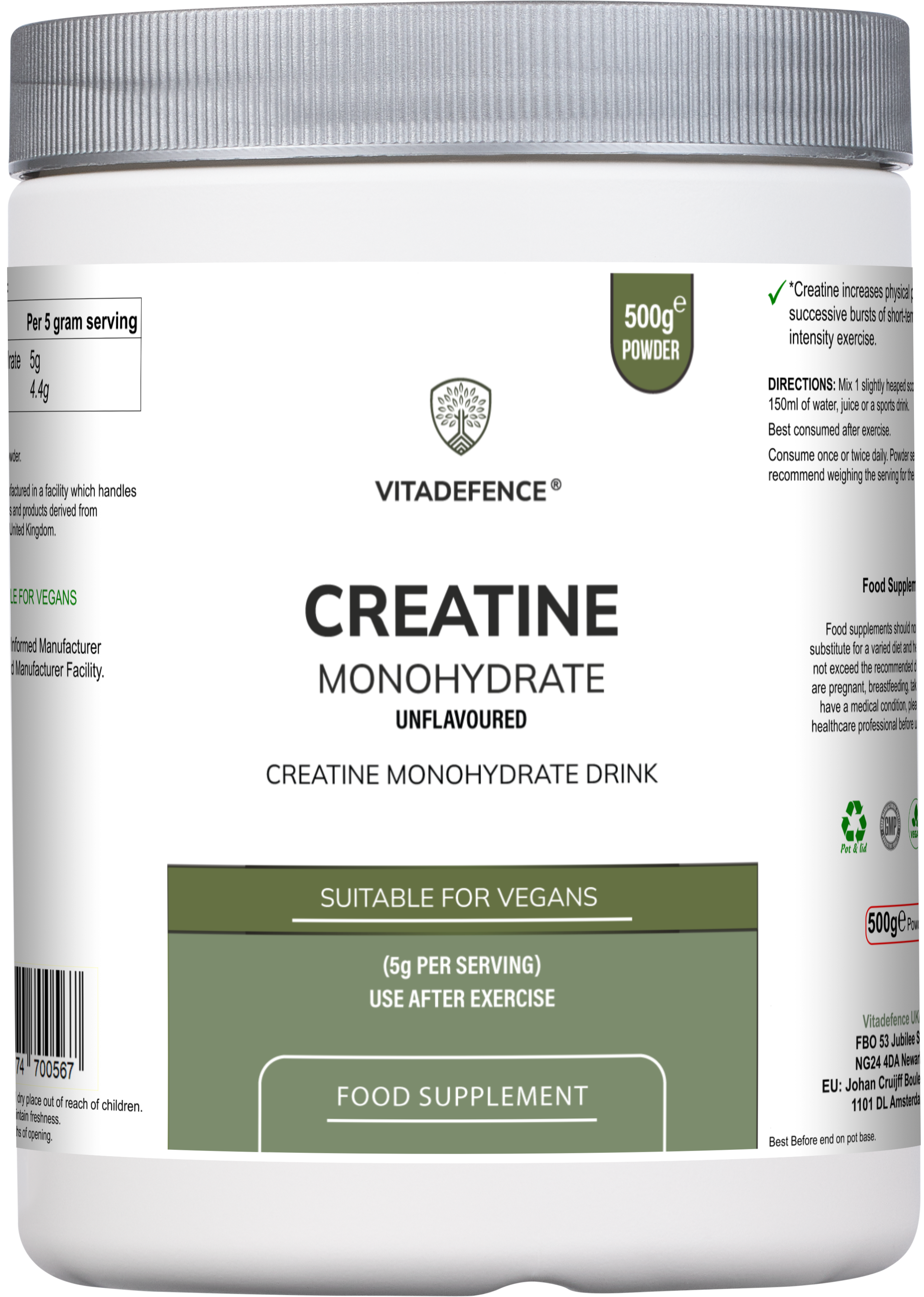 Creatine Monohydrate | Pure Unflavoured Creatine Powder – 500 g