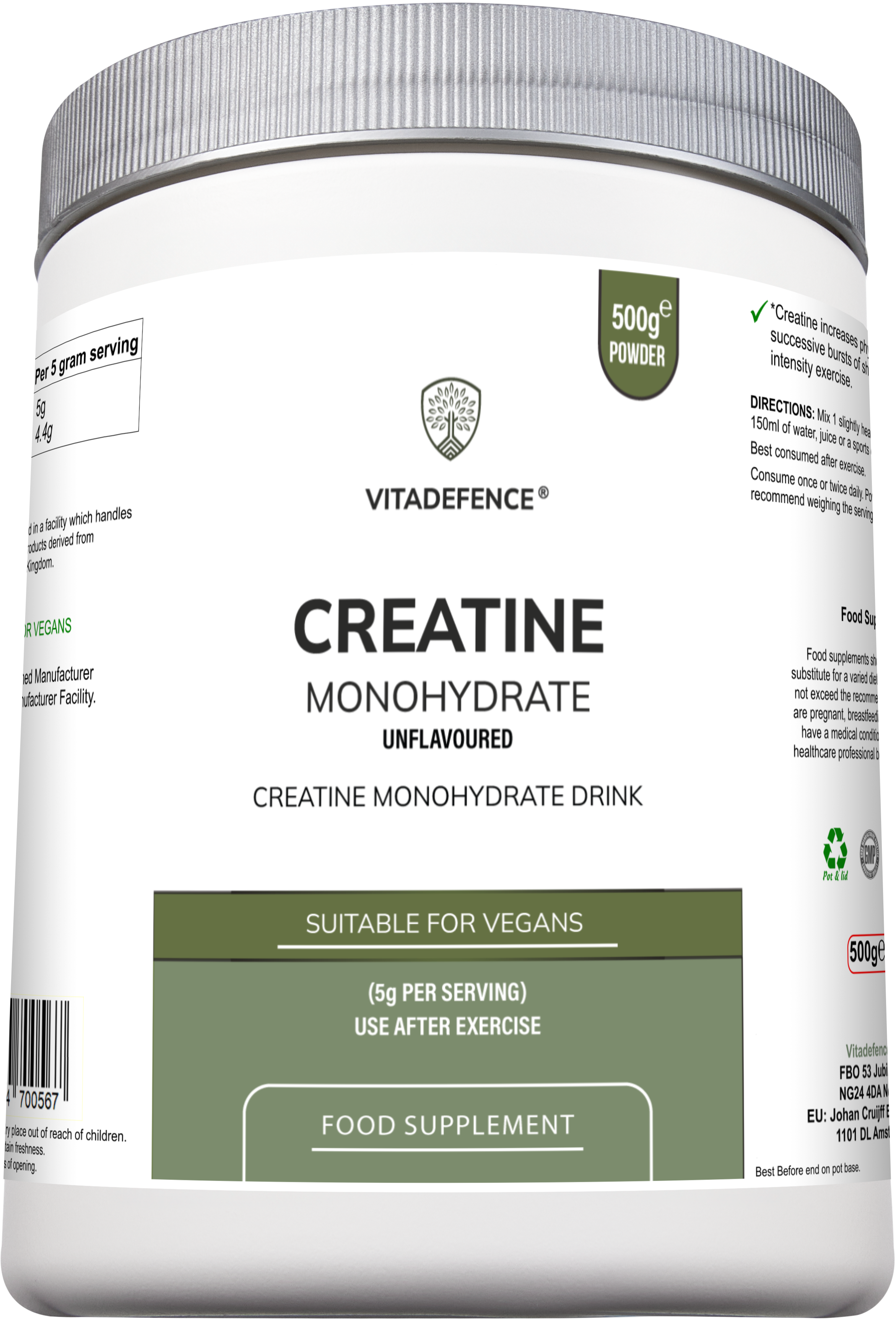 Creatine Monohydrate | Pure Unflavoured Creatine Powder – 500 g