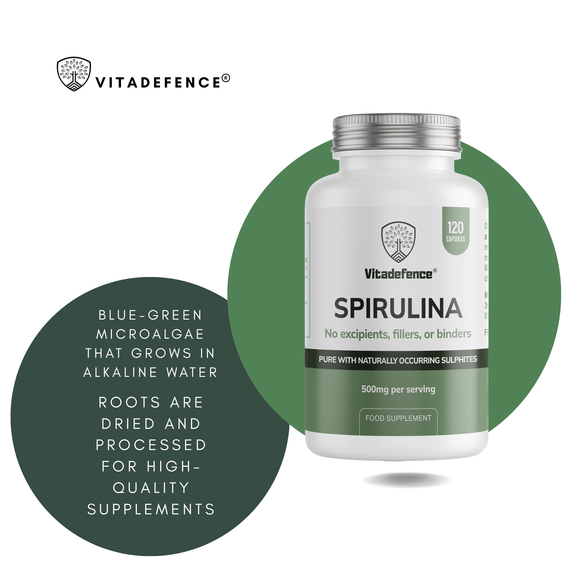 Spirulina | 500 mg Vegan Capsules – 120 Count