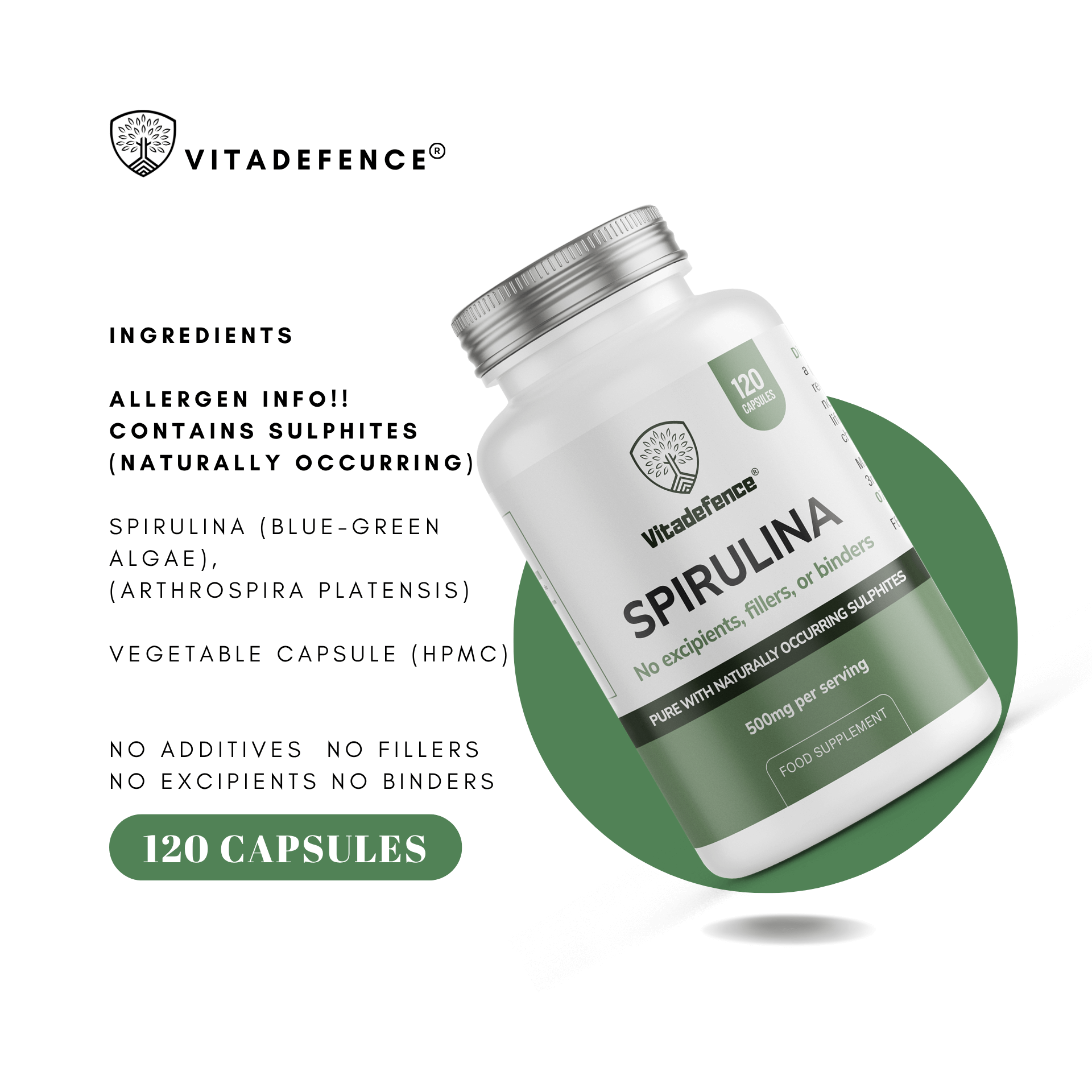 Spirulina | 500 mg Vegan Capsules – 120 Count
