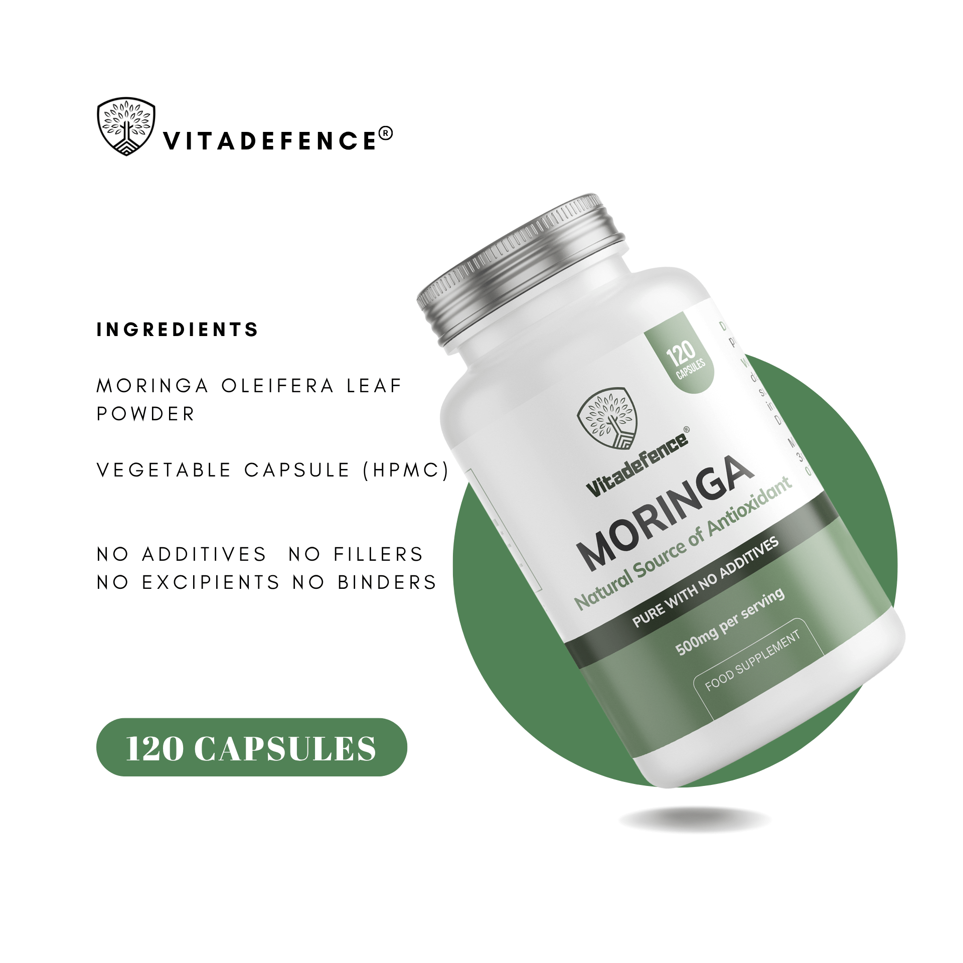 Moringa Oleifera | 500 mg Vegan Capsules – 120 Count