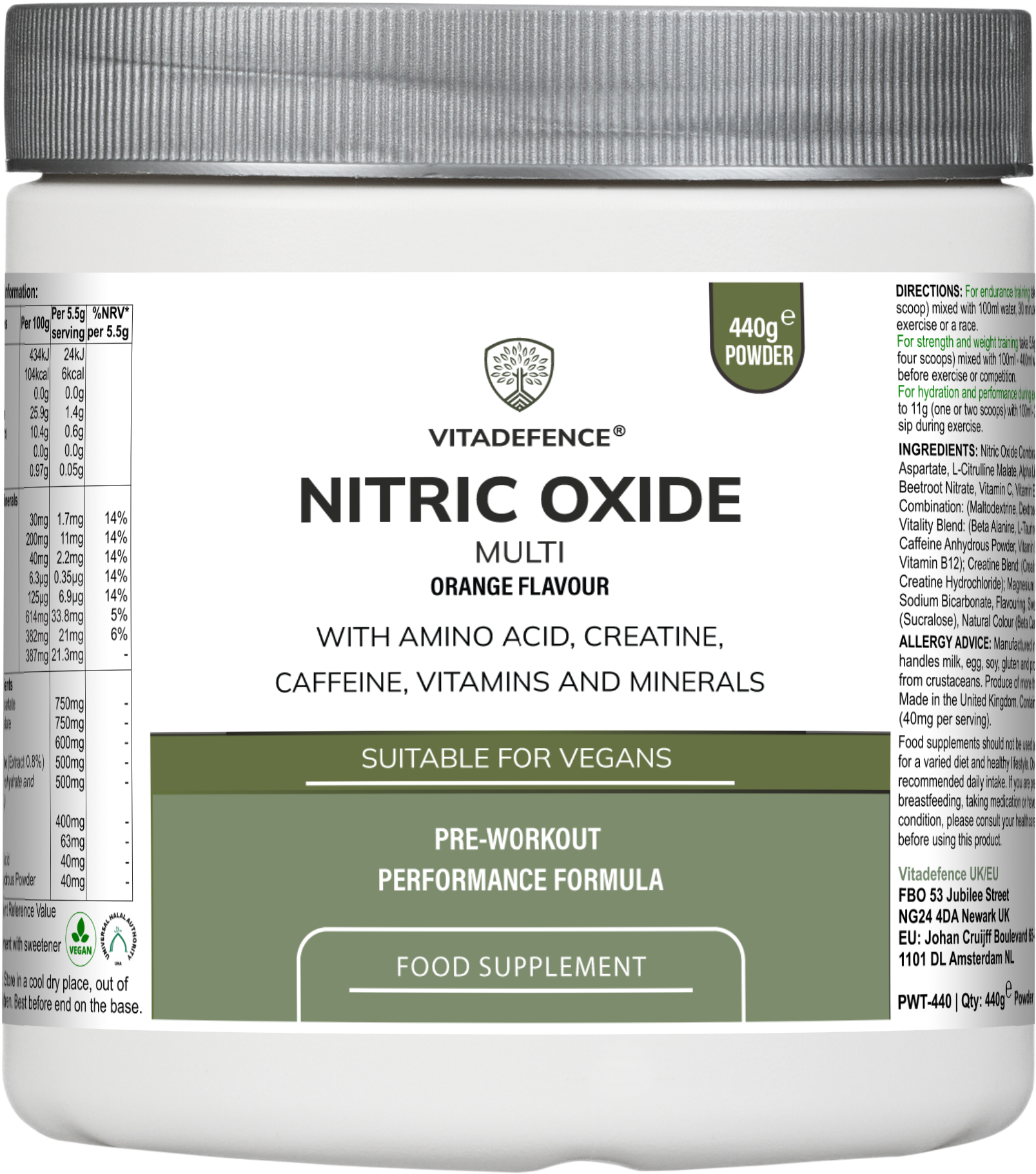 Nitric Oxide Multi | L-Arginine, L-Citrulline & Beetroot – 440g Powder