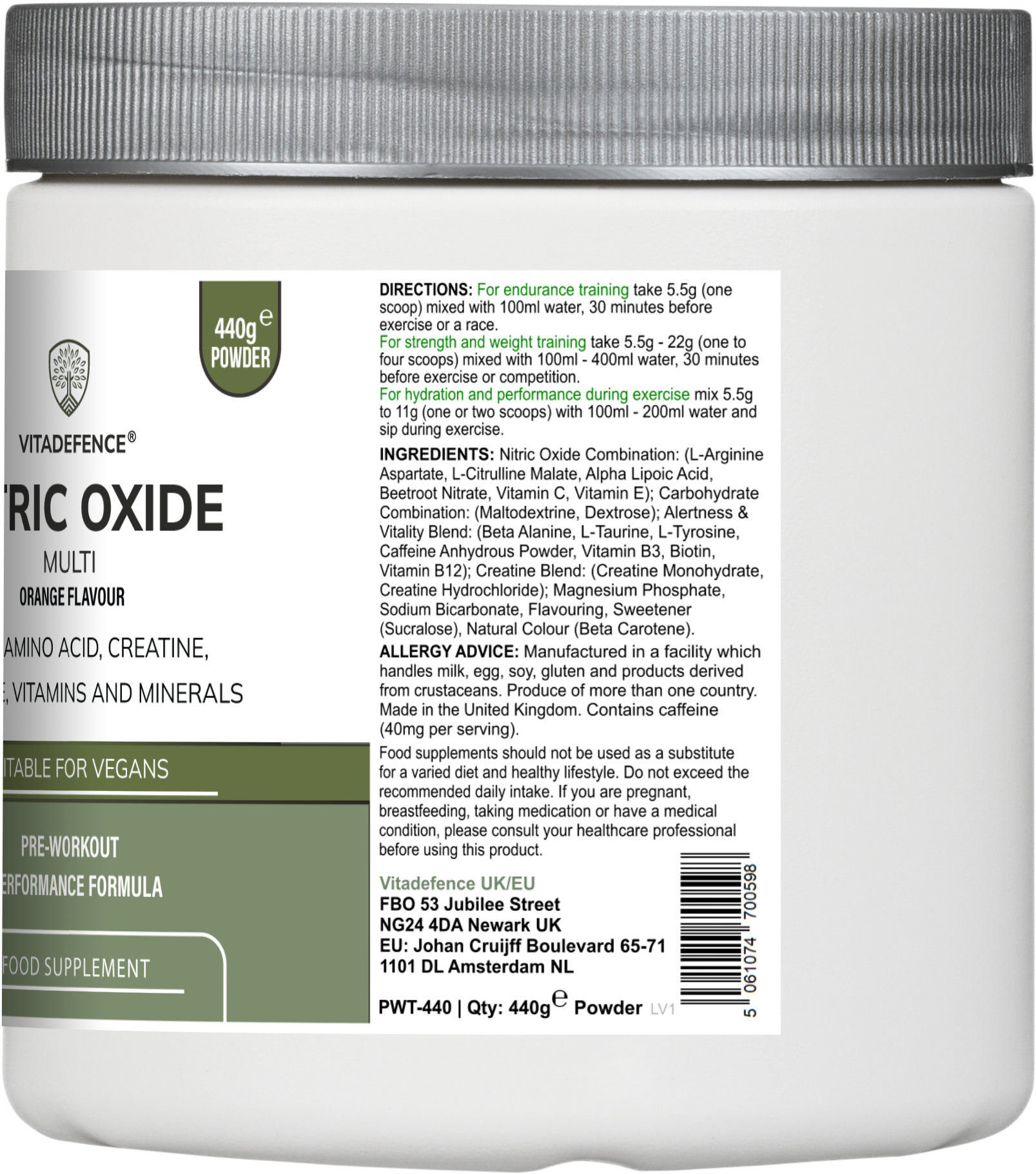 Nitric Oxide Multi | L-Arginine, L-Citrulline & Beetroot – 440g Powder