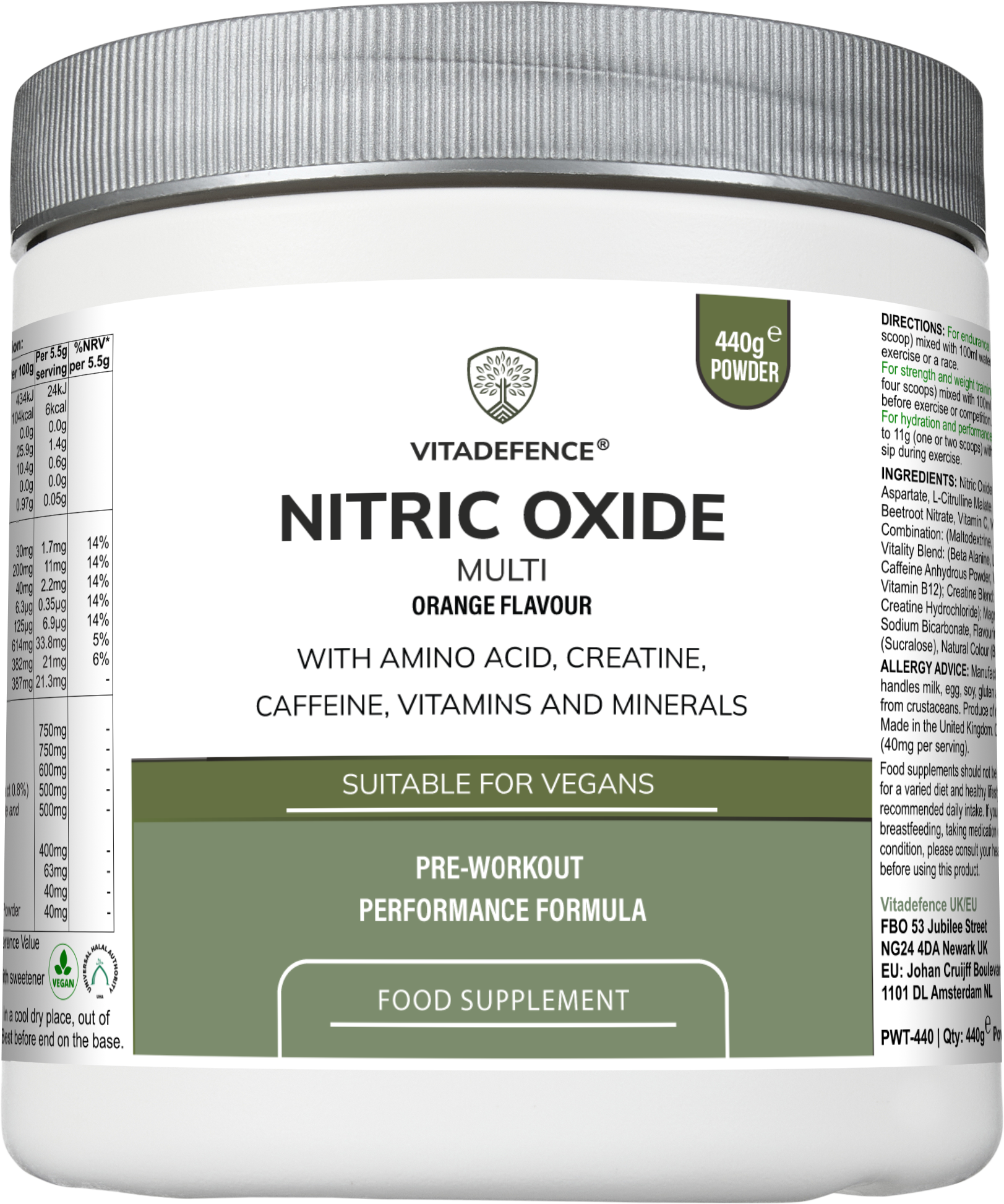 Nitric Oxide Multi | L-Arginine, L-Citrulline & Beetroot – 440g Powder