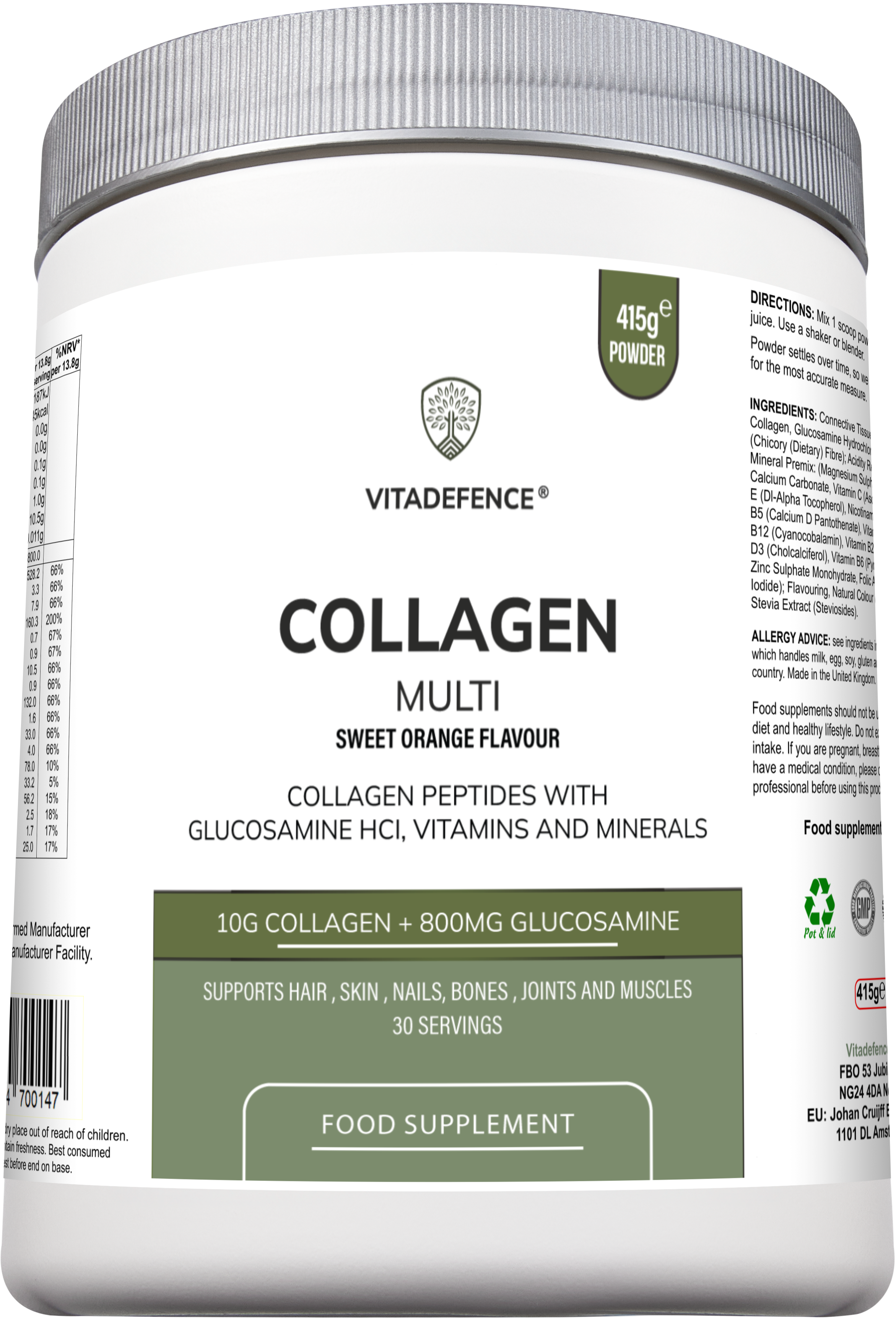 Collagen Multi | Orange Flavour Powder with Glucosamine, Vitamins & Minerals – 415 g